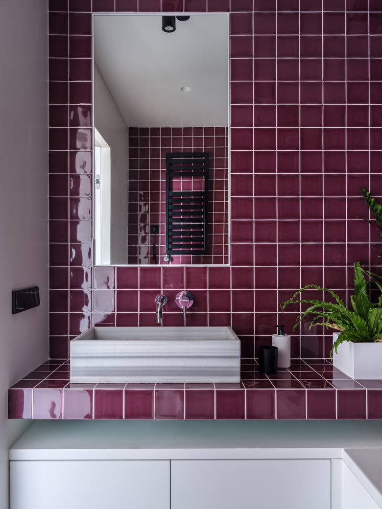 purple bathroom tile