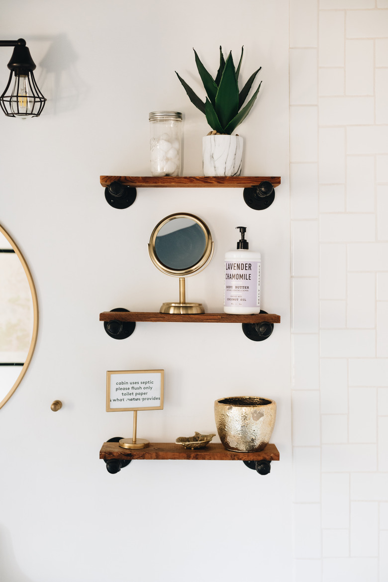 industrial modern floating shelves in bathroom