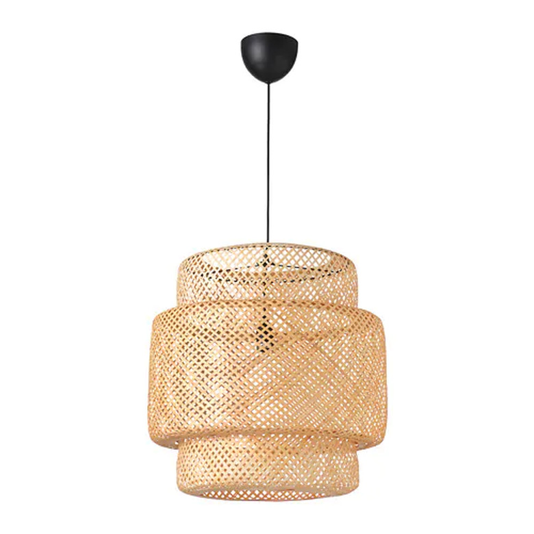 Bamboo lattice pendant light with black base