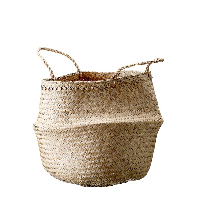 Plain seagrass foldable basket with two handles
