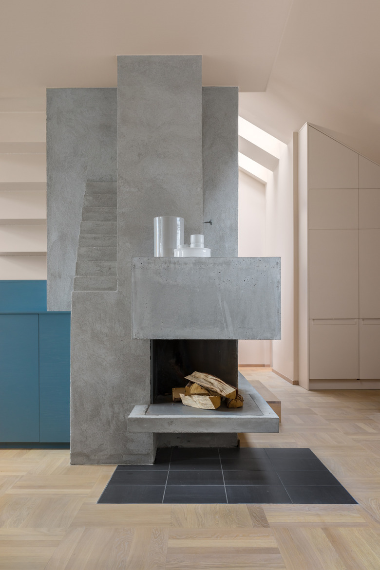 concrete modern fireplace