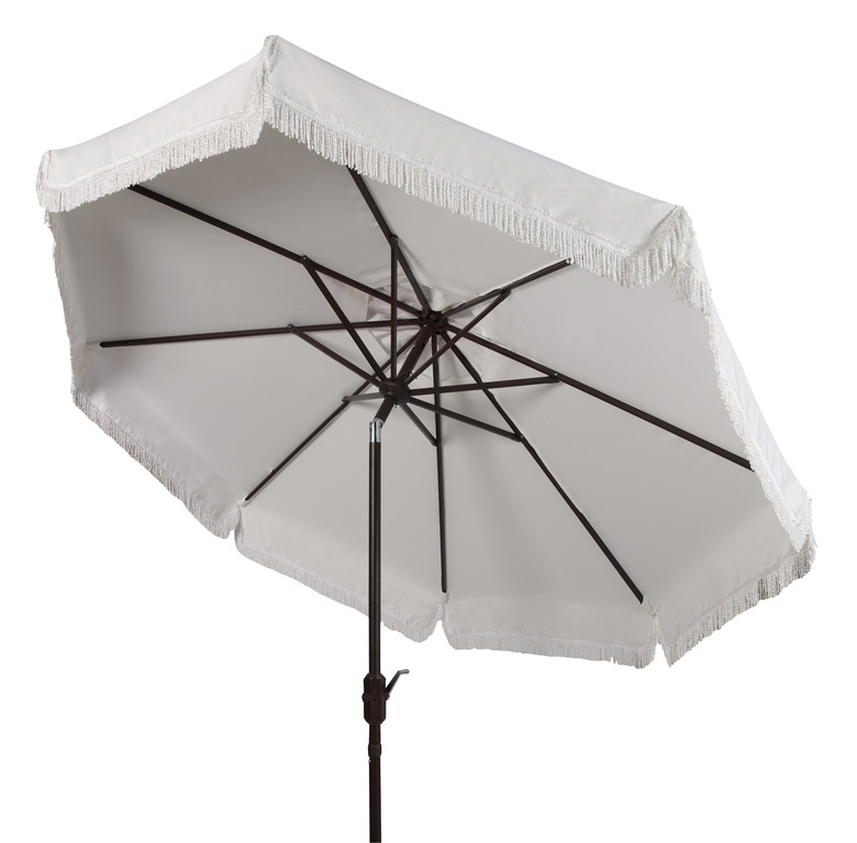 Safavieh Milan 9' Market Crank Fringe Tilt Patio Umbrella