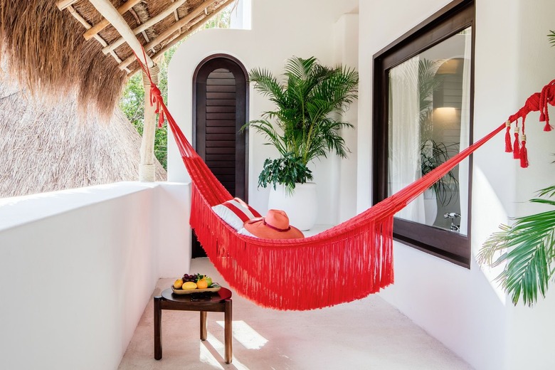 red hammock in outdoor area