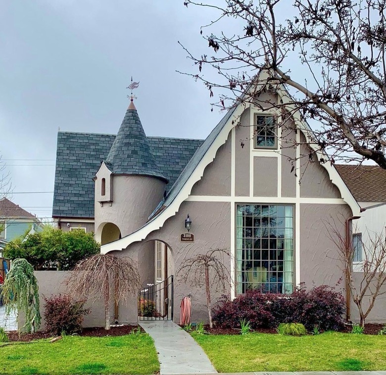 mauve tudor home with cream trim