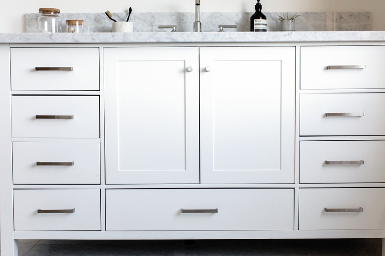 close up of bathroom vanity cabinet