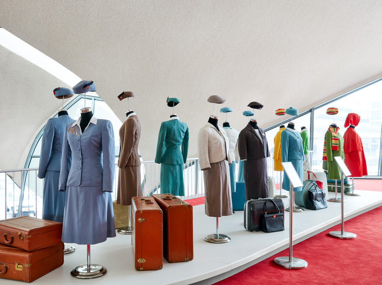 Exhibition of historic TWA flight attendant uniforms.