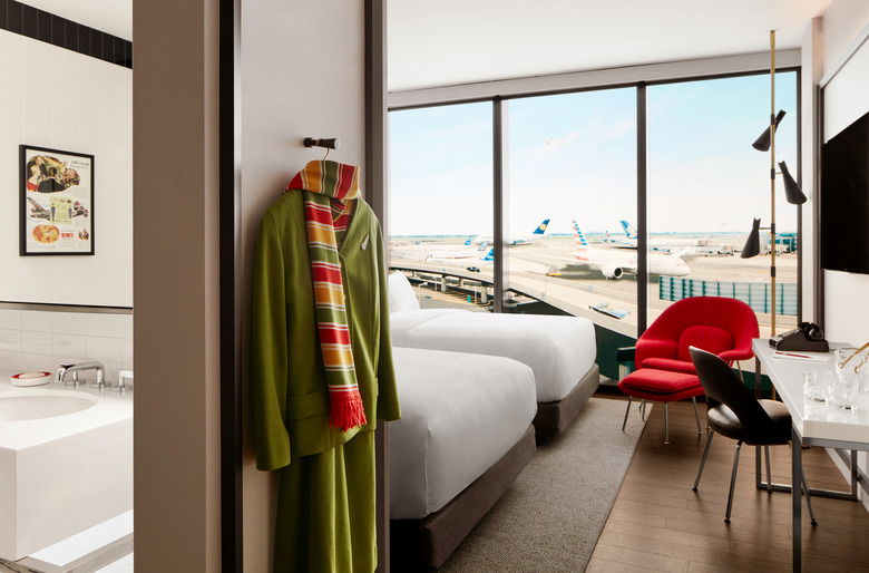 TWA guest room overlooking a runway at JFK Airport.