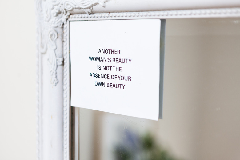 Printed text artwork on mirror