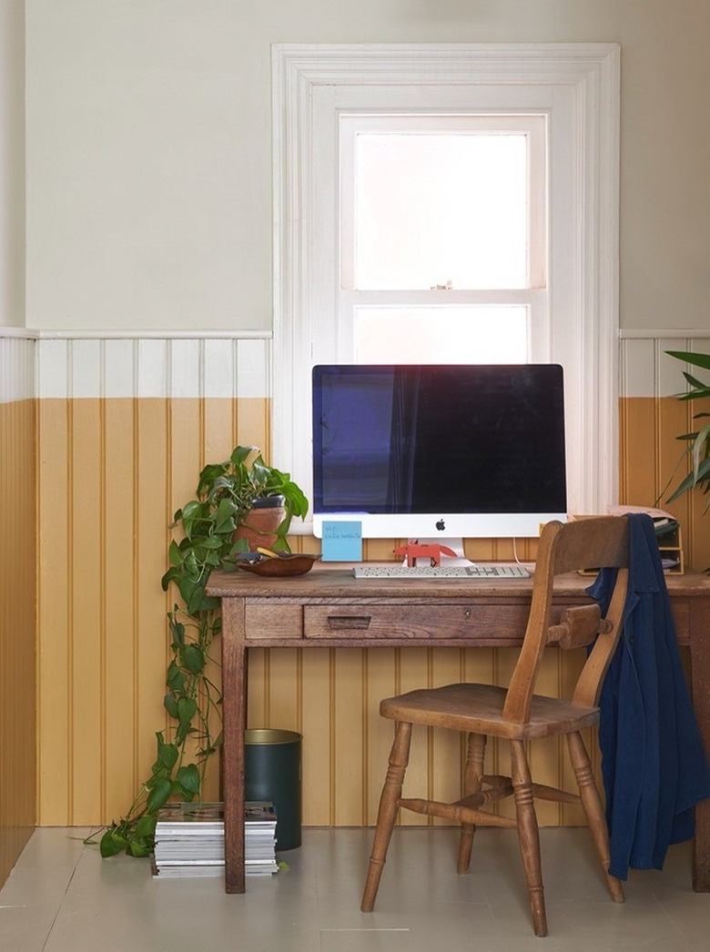 office with yellow and white walls