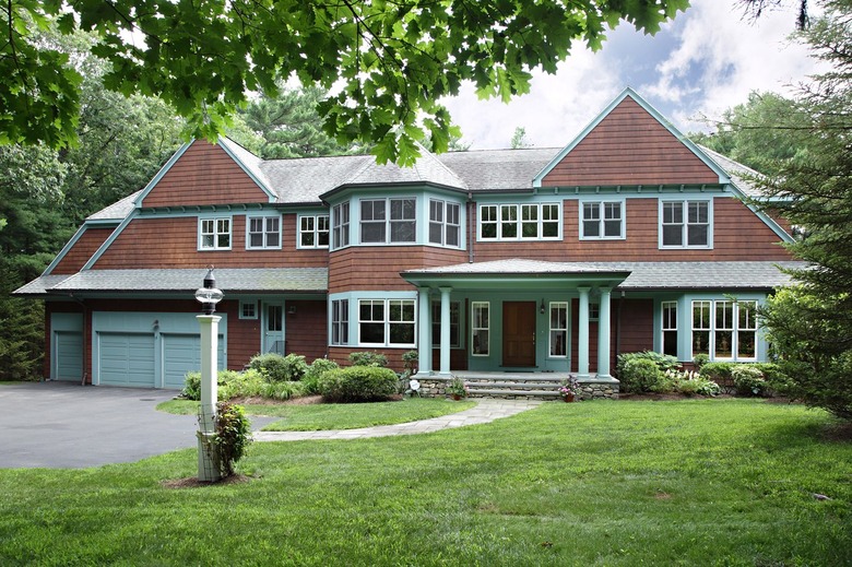 brown house with robin's egg blue paint