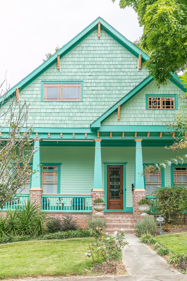 green house with turquoise paint