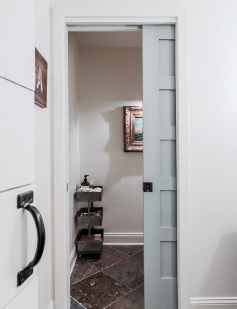 Bathroom with pocket door.