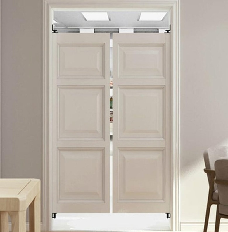 White swing doors.