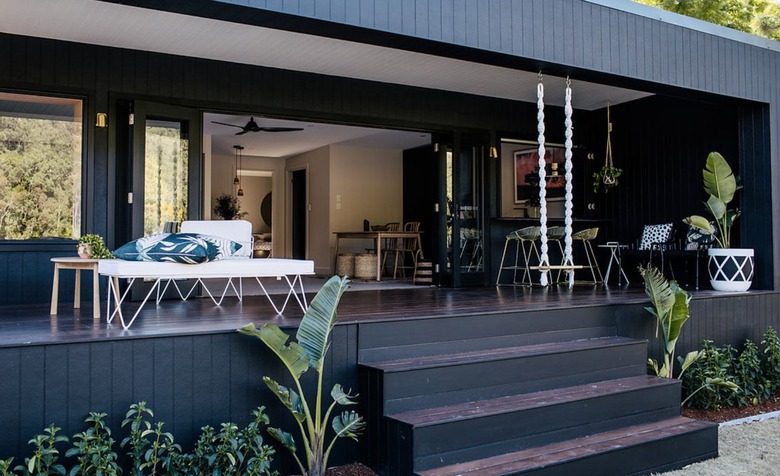 Patio with black wood deck