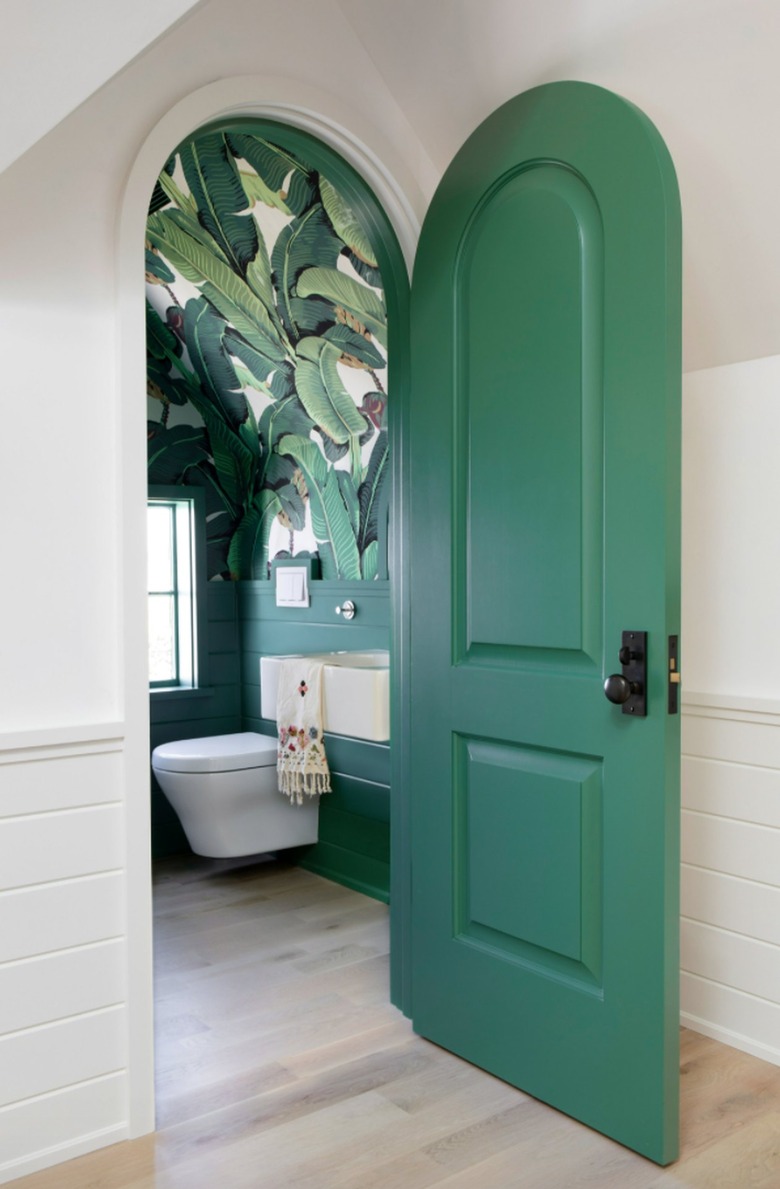 Green door with arch shape