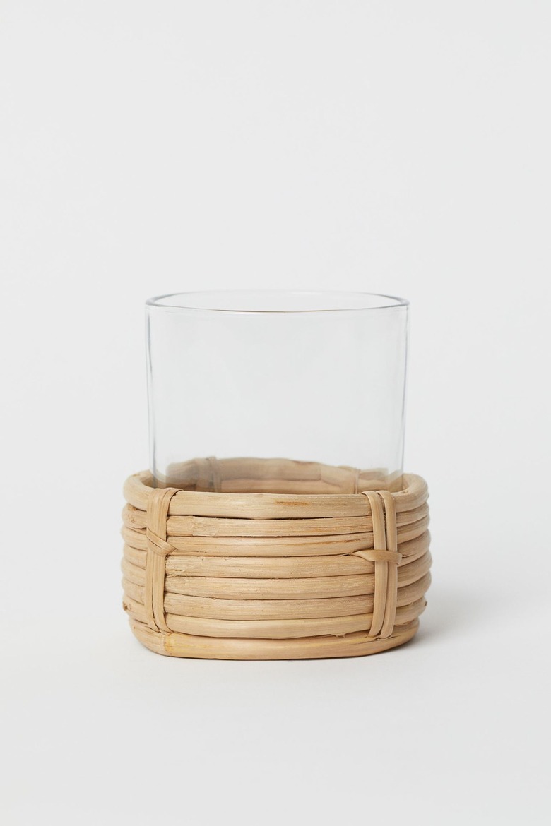 rattan and glass candle holder