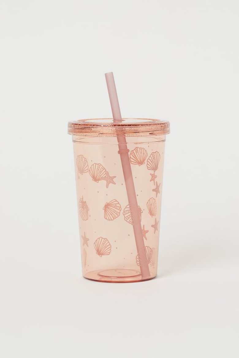 Plastic Tumbler with Pink Shell Design