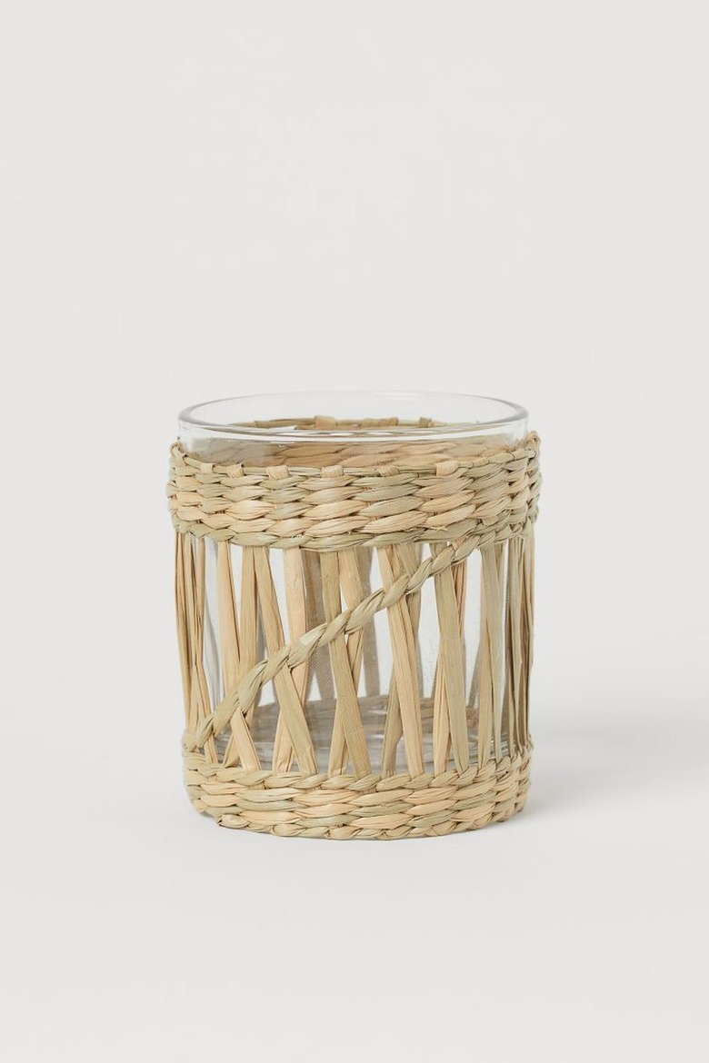 Glass and Seagrass Tea Light Holder