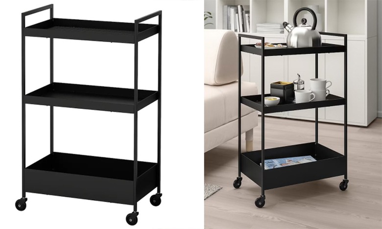two photos of a black ikea utility cart