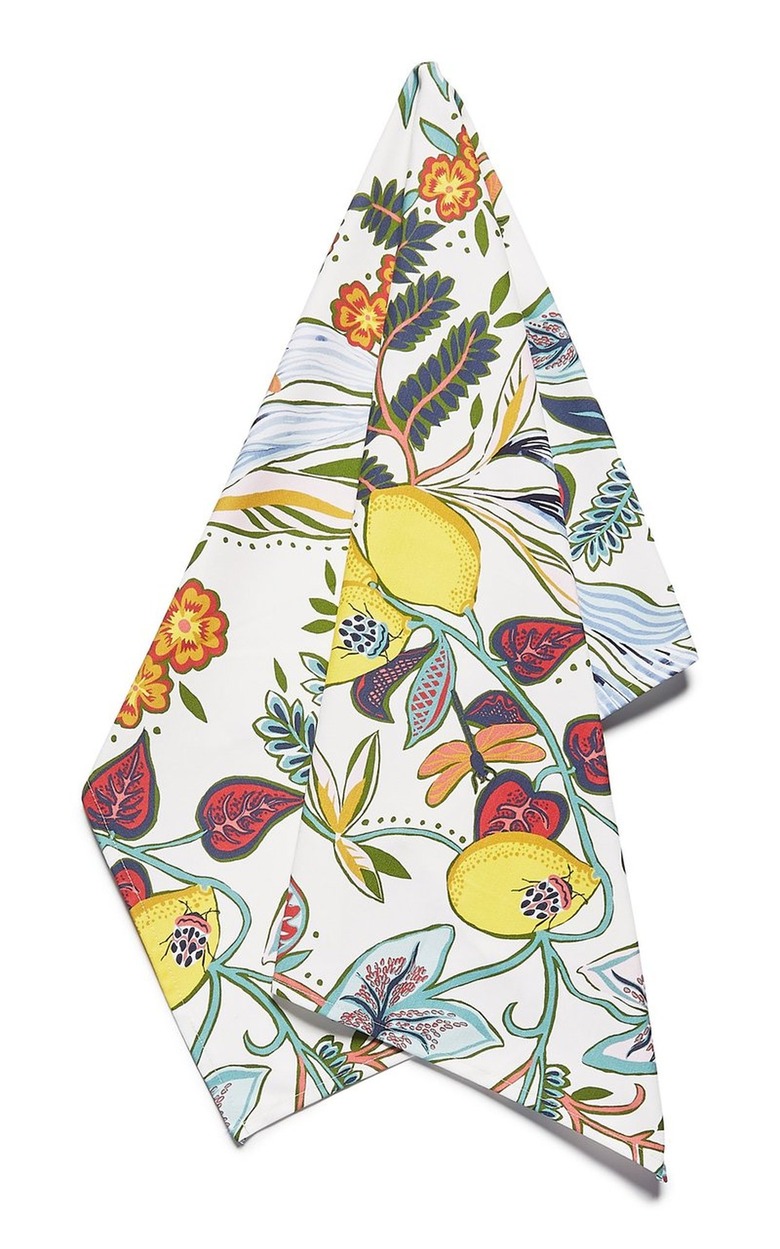 dish towel with lemon and leaf print