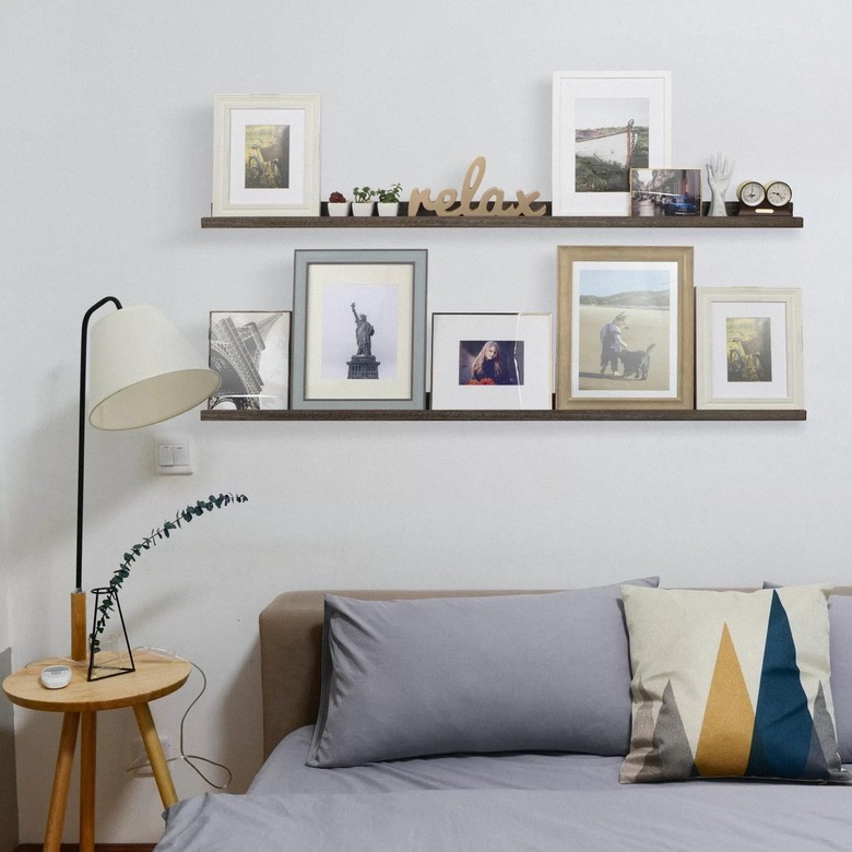 pine wood picture ledge with photos