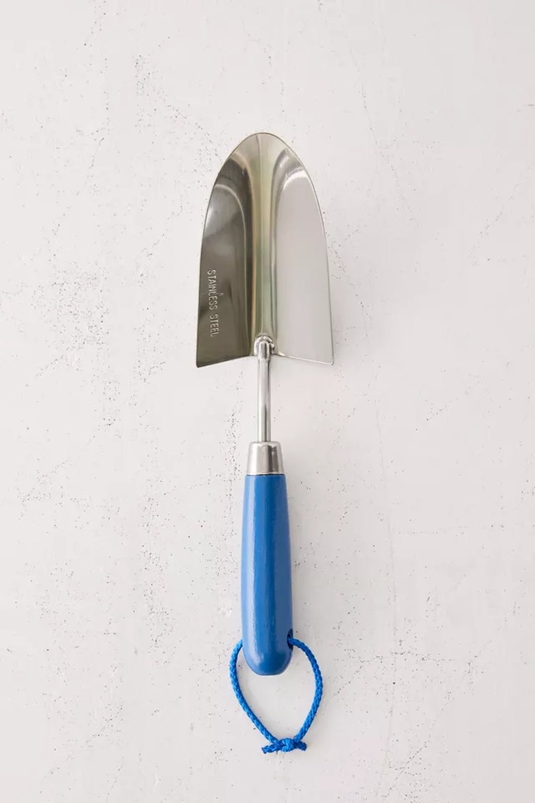 blue hand trowel