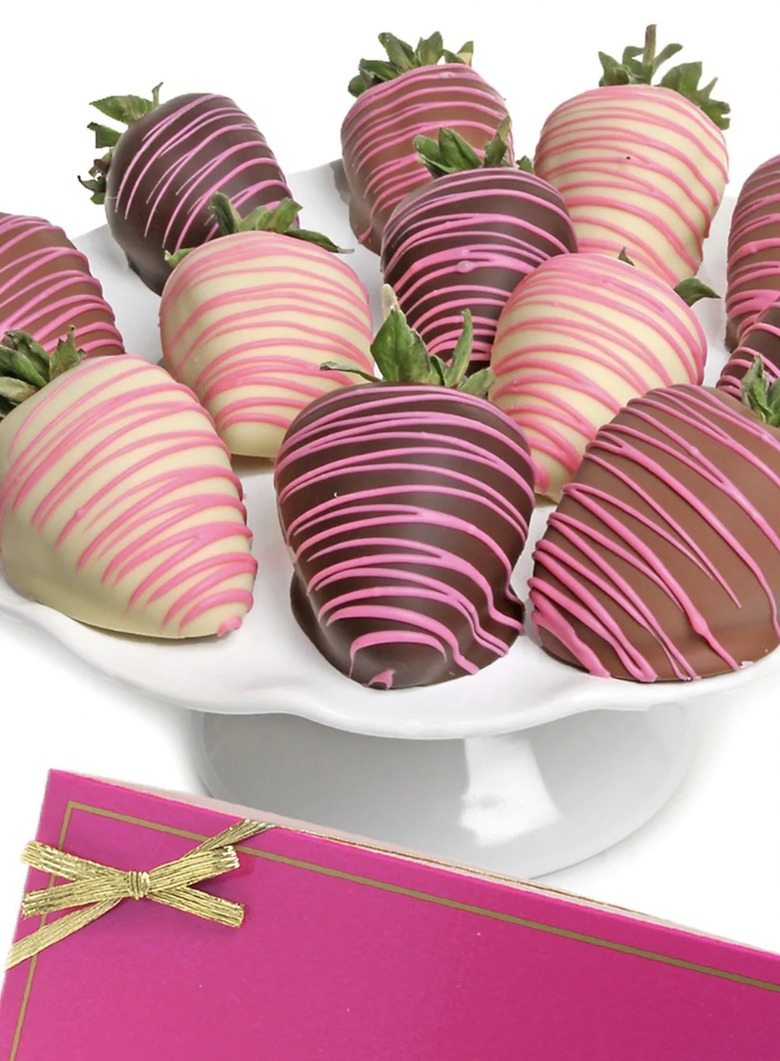 Pink-striped Belgian-chocolate-covered strawberries