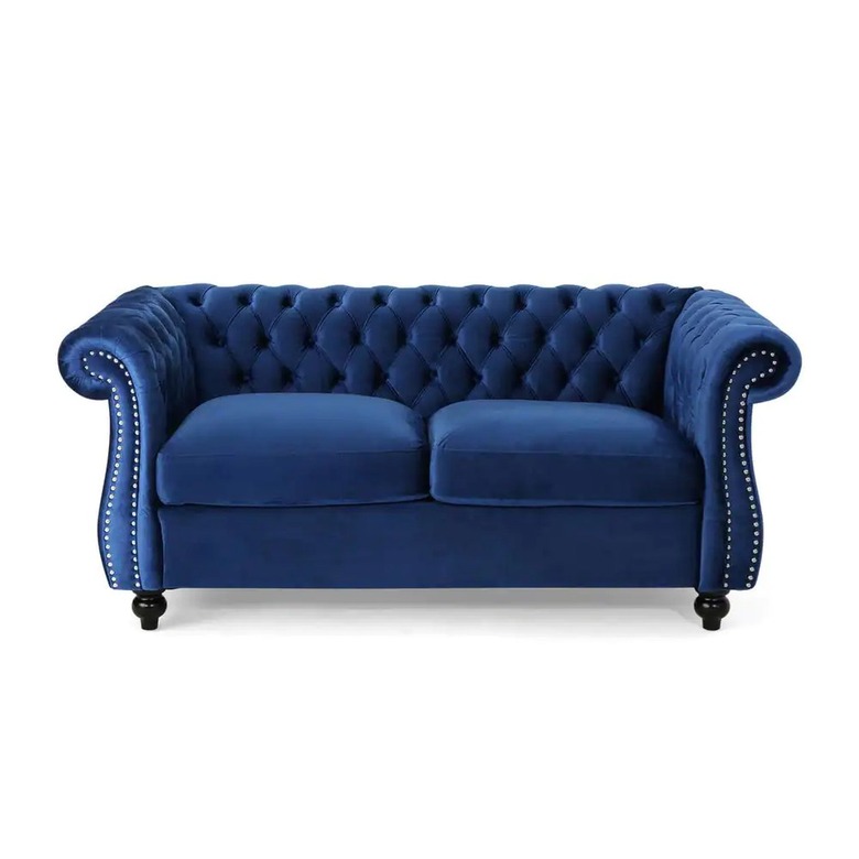 dark navy blue tufted velvet 2-seater loveseat sofa