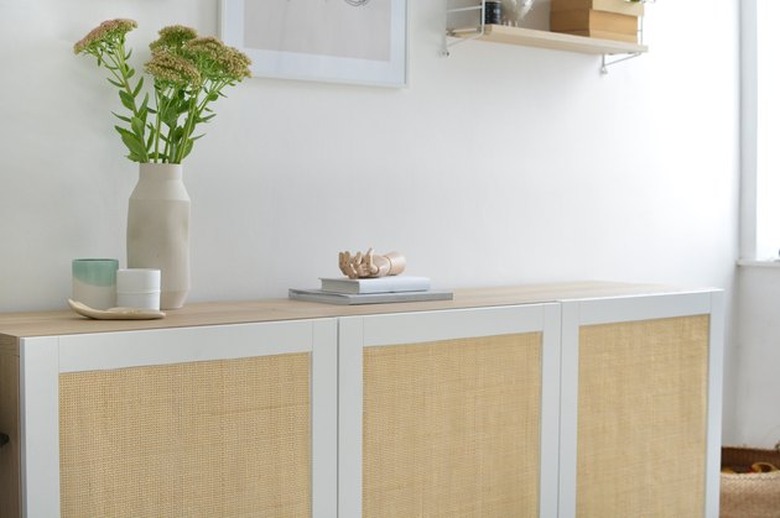IKEA Besta storage unit hack using cane webbing on doors