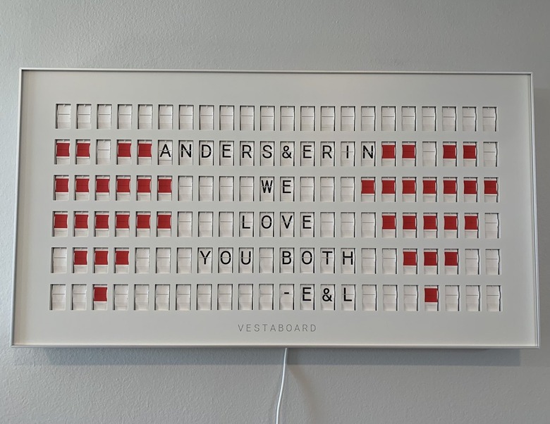 Vestaboard displaying message