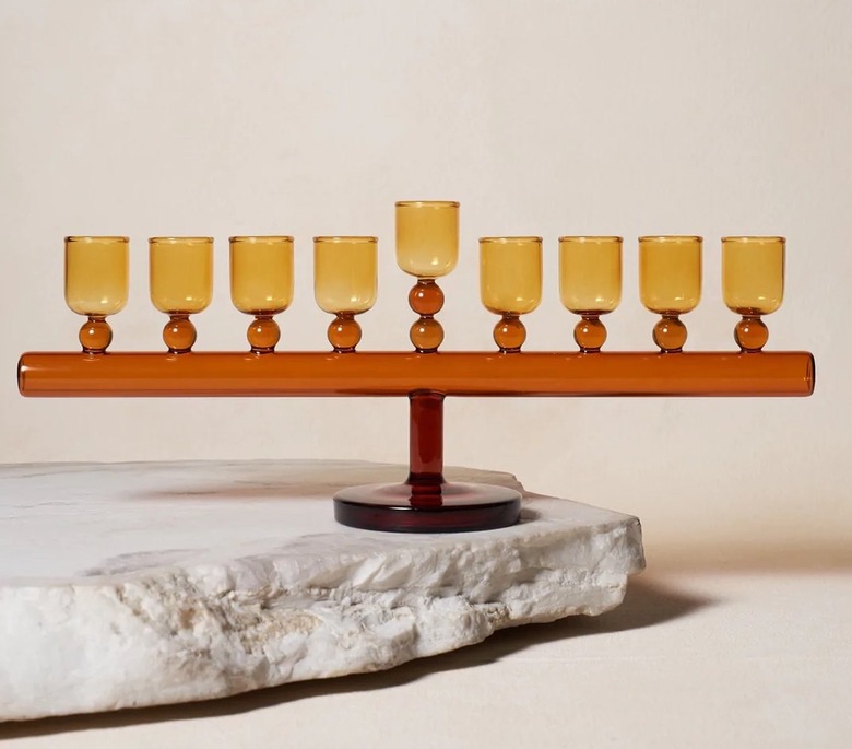 Glass Chanukiah with orange