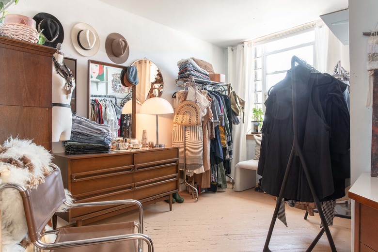 artisan boho dressing room with vintage vanity