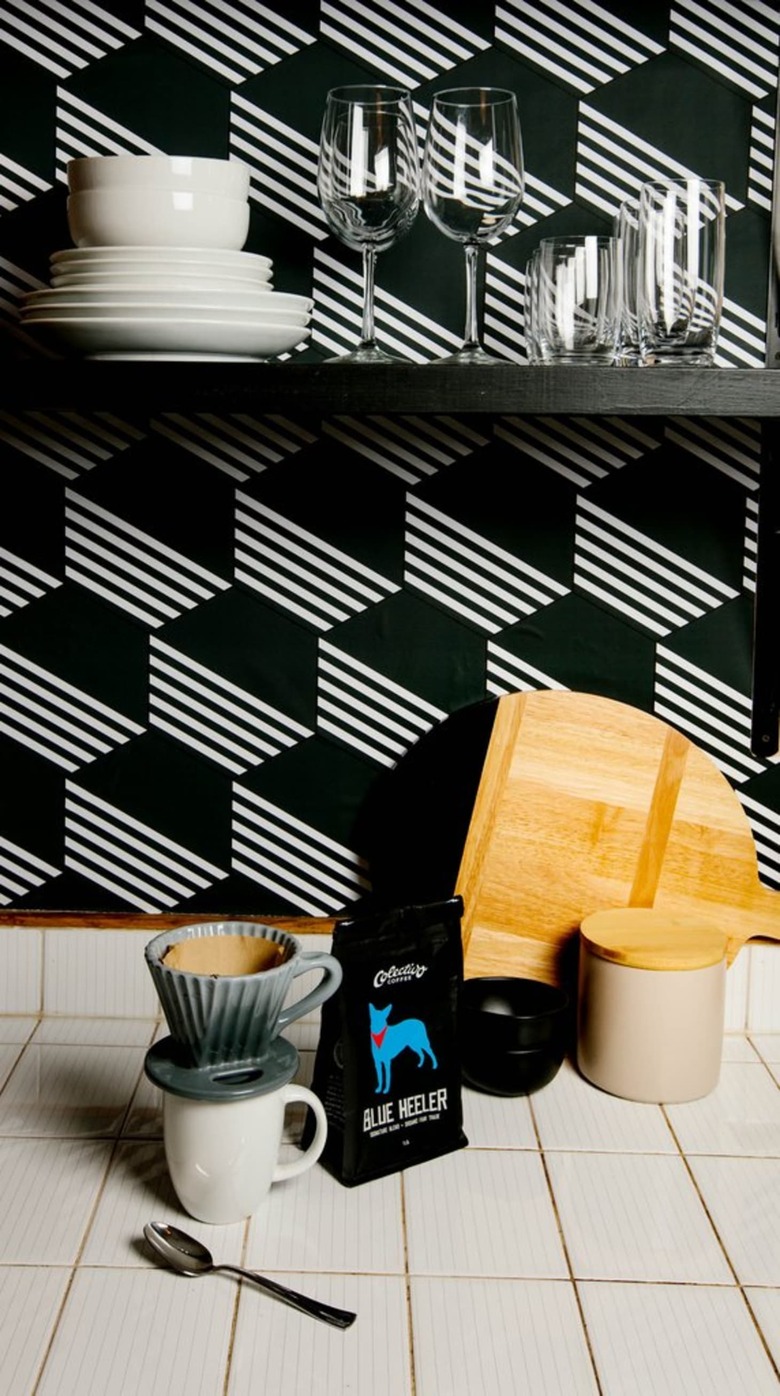 Graphic Tile Kitchen Wallpaper backsplash idea by Chasing Paper