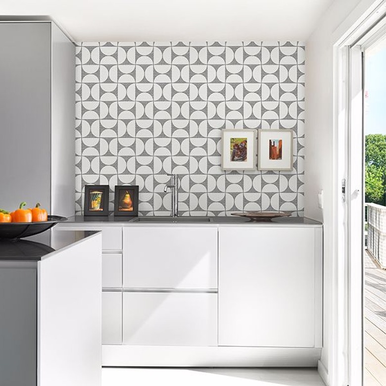 Black Geometric Faux Grasscloth Wallpaper backsplash