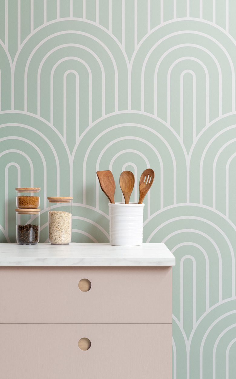 geometric Art Deco wallpaper backsplash