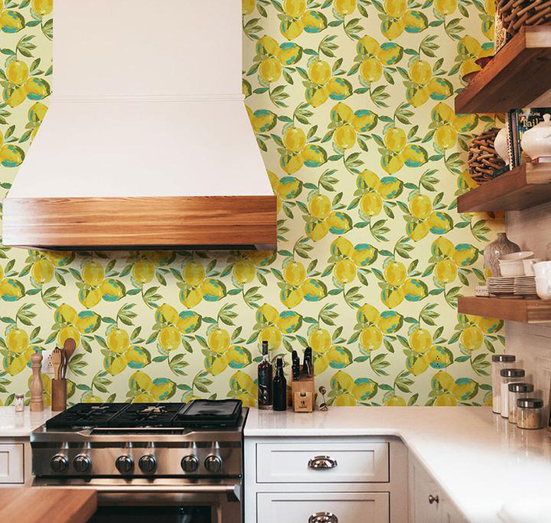 Lemon kitchen wallpaper backsplash idea by Wallternatives