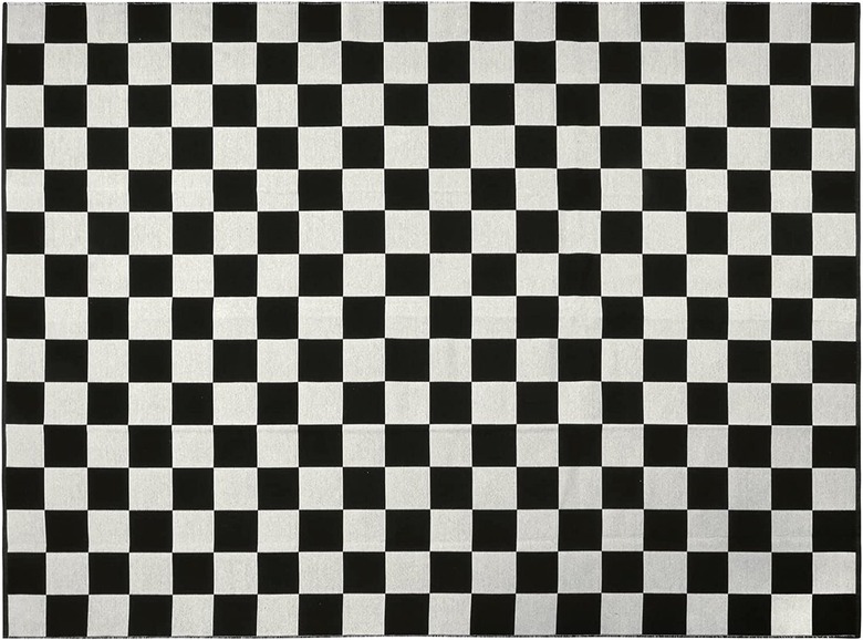 Black and white checkerboard washable rug