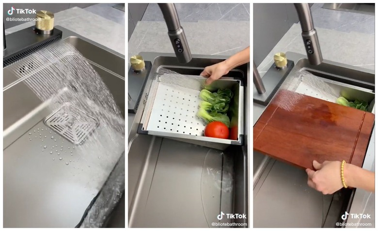 Split screen of waterfall sink