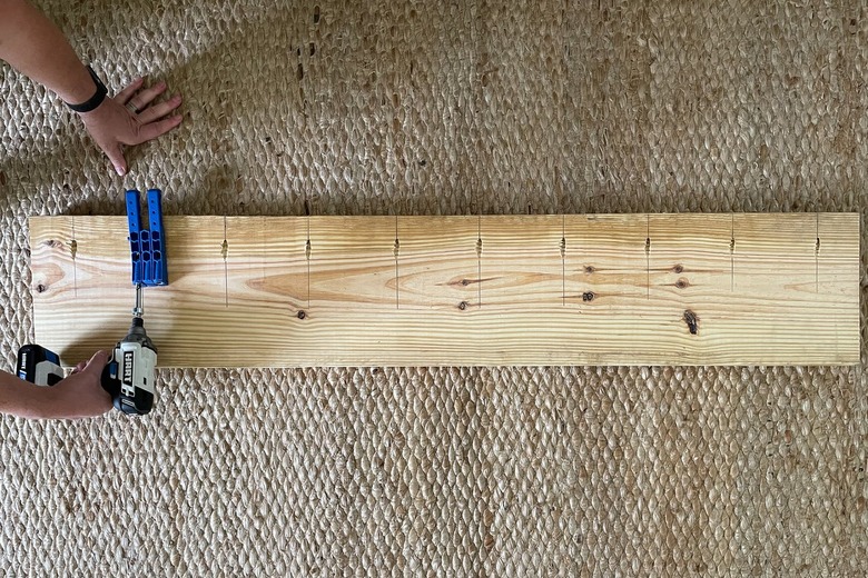 Drilling pocket holes along length of 2x12 board