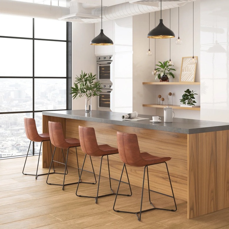 leather chairs at counter