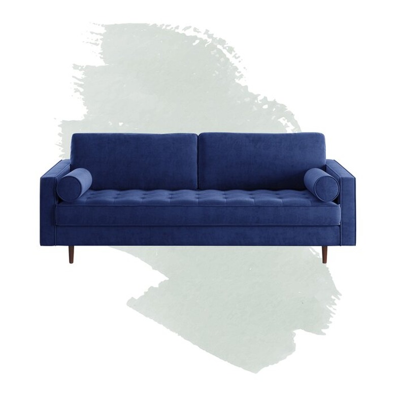 blue velvet textured sofa