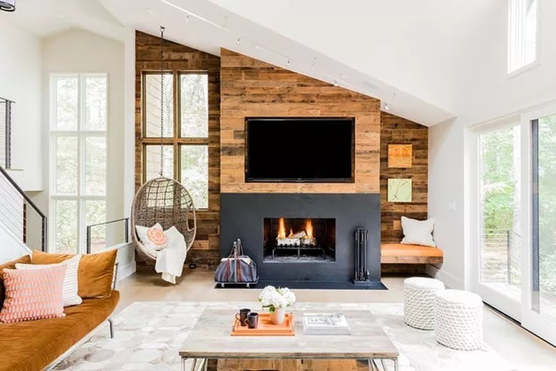 Modern living room with a fireplace