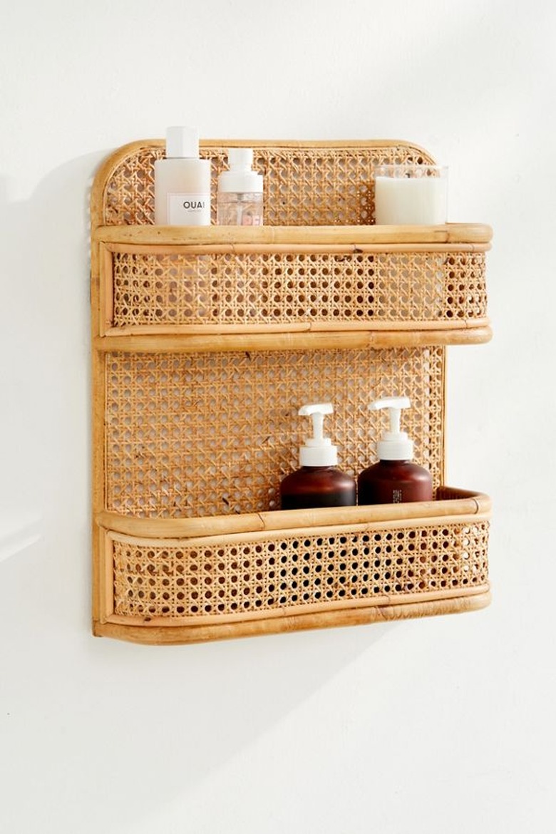 small bathroom storage ideas with rattan and bamboo bathroom shelving