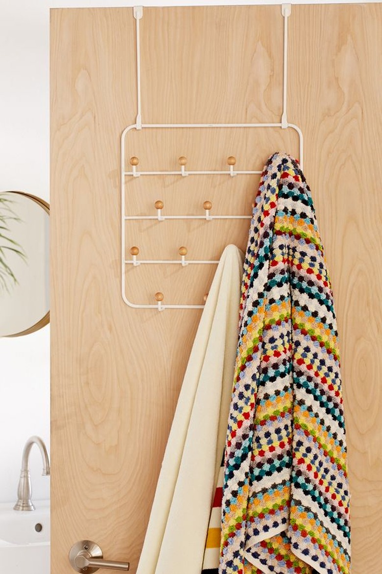small bathroom storage ideas with over-the-door multi-hook storage