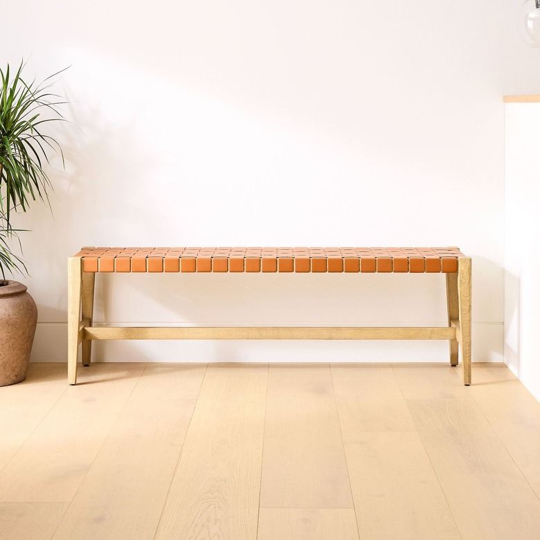 leather woven bench