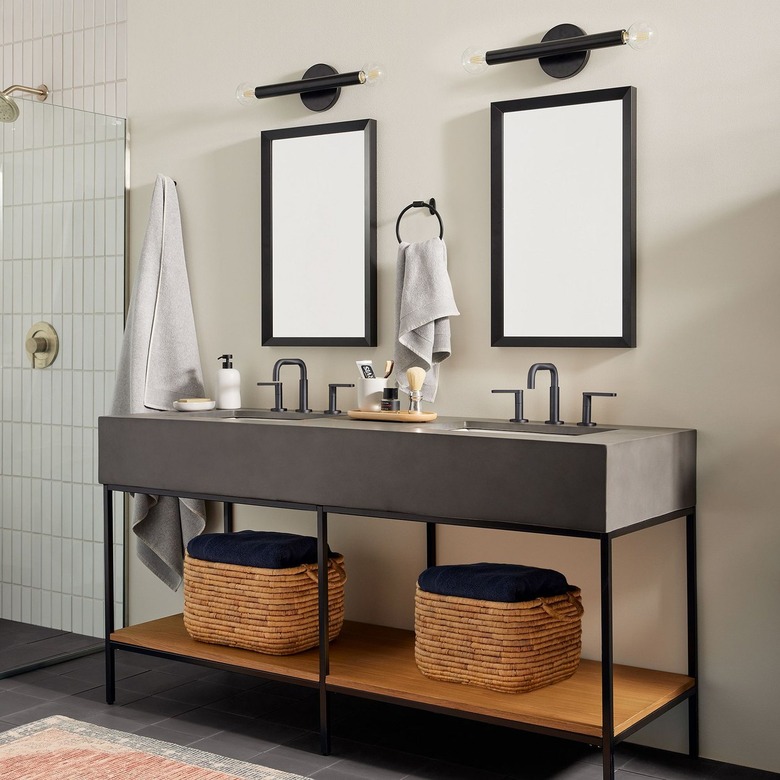 concrete and wood double vanity