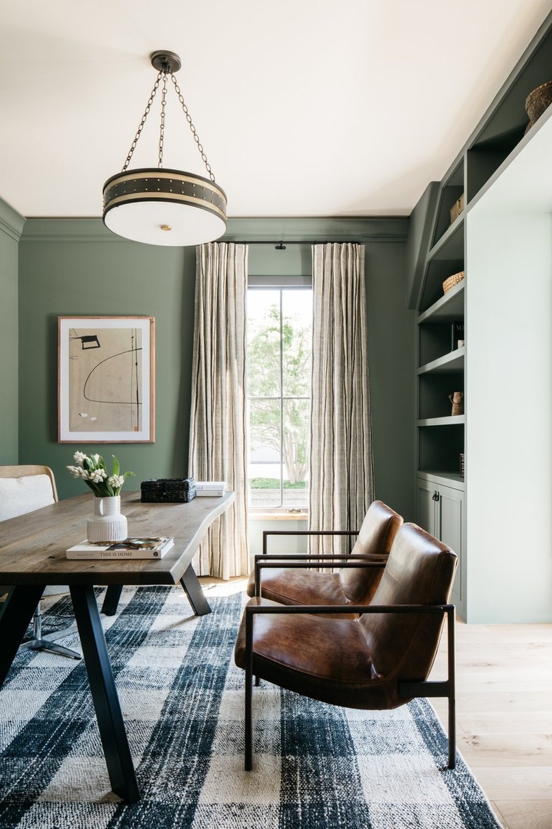 chairs in leather brown color go with sage green walls