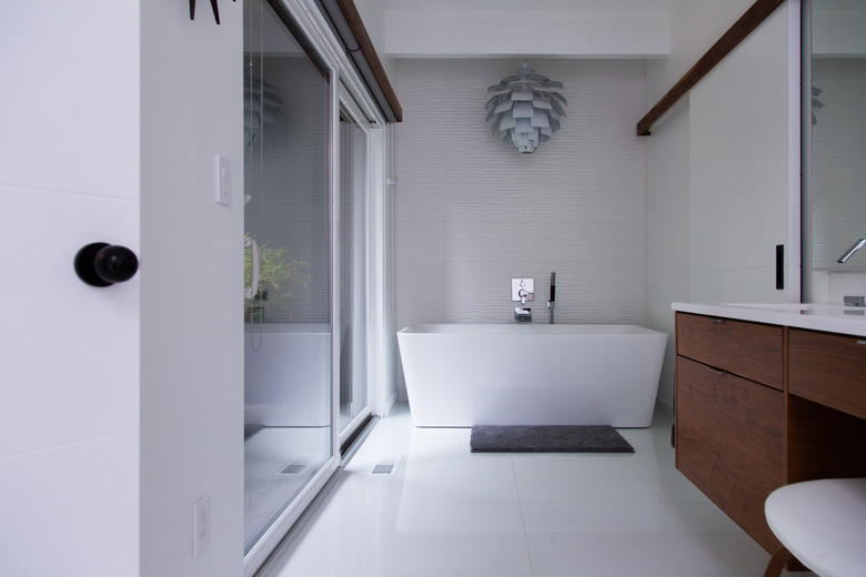 modern bathroom with shower on the left