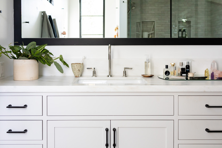 bathroom vanity with grey cabinets