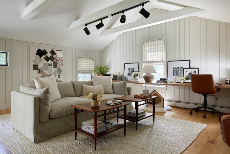 gray sofa with cream rug